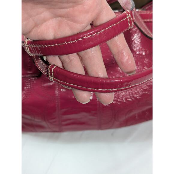 COACH Hot Pink Patent Leather Signature Carryall Kisslock Bag - Picture 6 of 14
